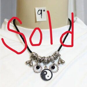 SOLD ☯️Y2K Black Braided Woven Cord Yin Yang Metal Punk Charm Grunge ☯️